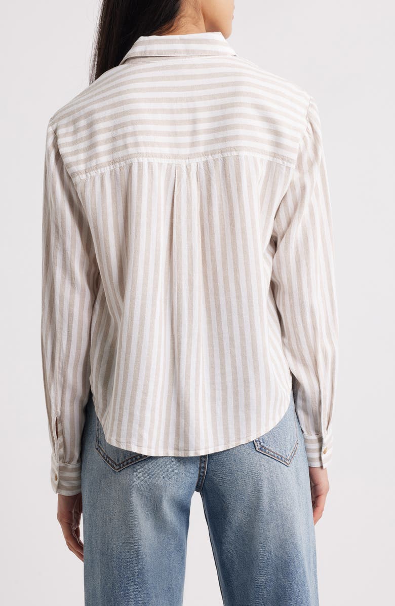 beachlunchlounge Vivica Stripe Twist Hem Button-Up Shirt, Alternate, color, Sugar Almond