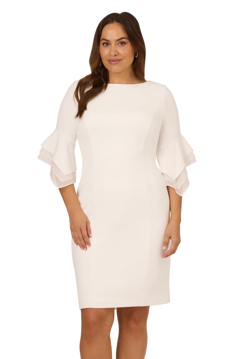 Tiered Organza & Knit Crepe Sheath Dress, Alternate, color, IVORY