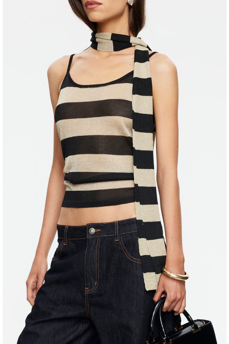 Dolce Stripe Camisole & Scarf, Alternate, color, SAND STRIPE