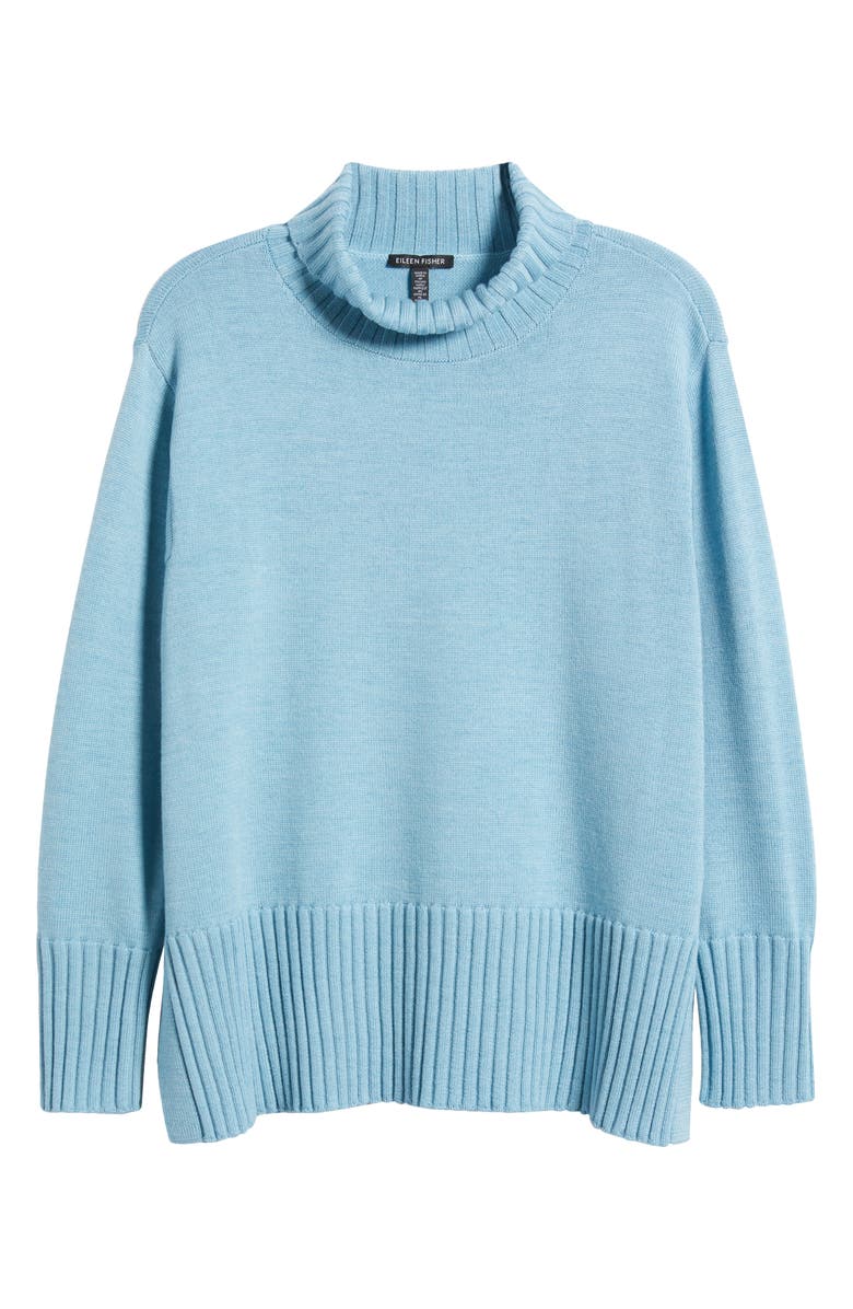 Eileen Fisher Turtleneck Merino Wool Sweater, Alternate, color, Seabreeze