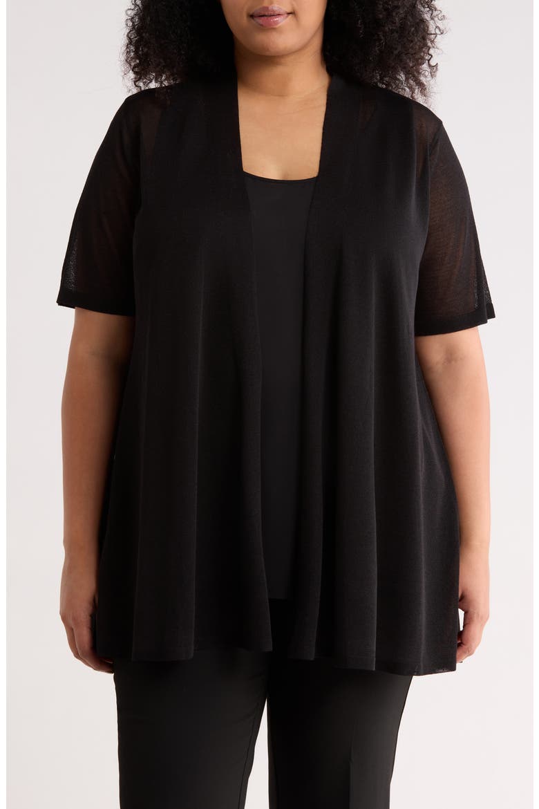 Semisheer Short Sleeve Cardigan, Main, color, ANNE BLACK