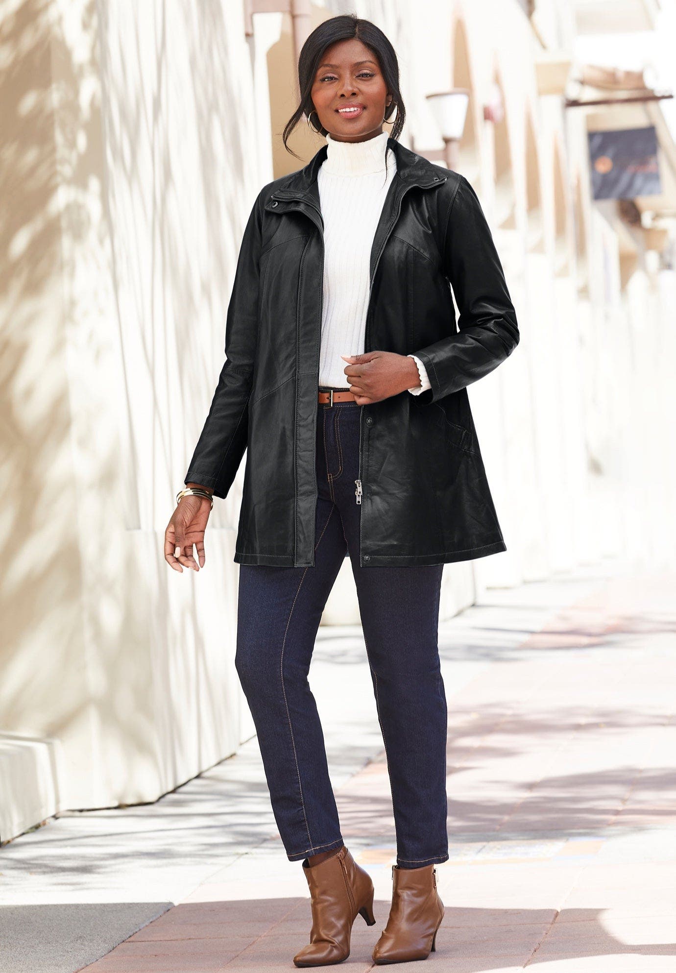 A-Line Zip Front Leather Jacket - image 2