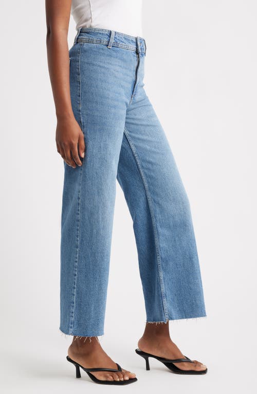 Mango Catherin Raw Hem High Waist Culotte Jeans In Blue