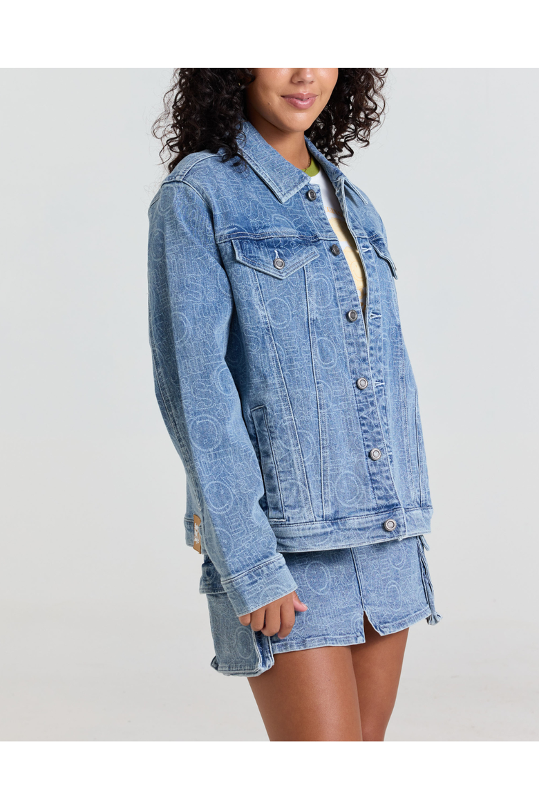 Smiley Oversized Denim Jacket, Alternate, color, BLUE