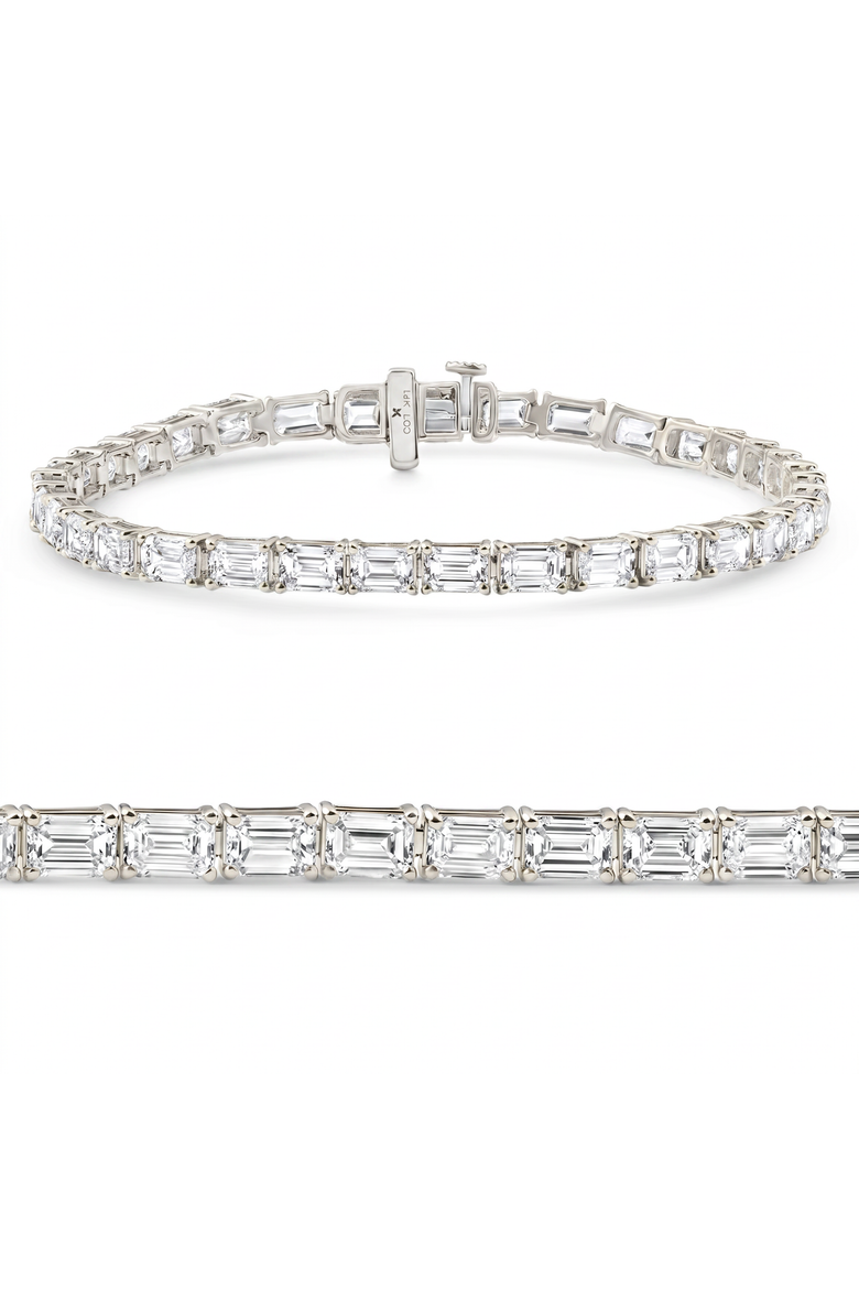 Certified 12.25Ct Emerald Cut Diamond Tennis Bracelet Gold Lab Grown, Main, color, 14k White Gold