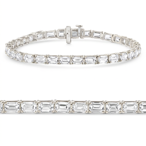 Certified 12.25Ct Emerald Cut Diamond Tennis Bracelet Gold Lab Grown