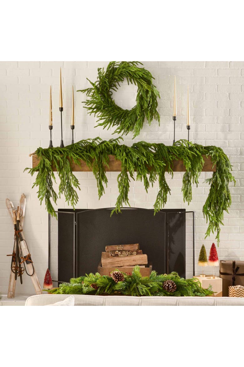 Real Touch Norfolk Pine Front Door Christmas Holiday Winter Wreath, Alternate, color, Green 24"