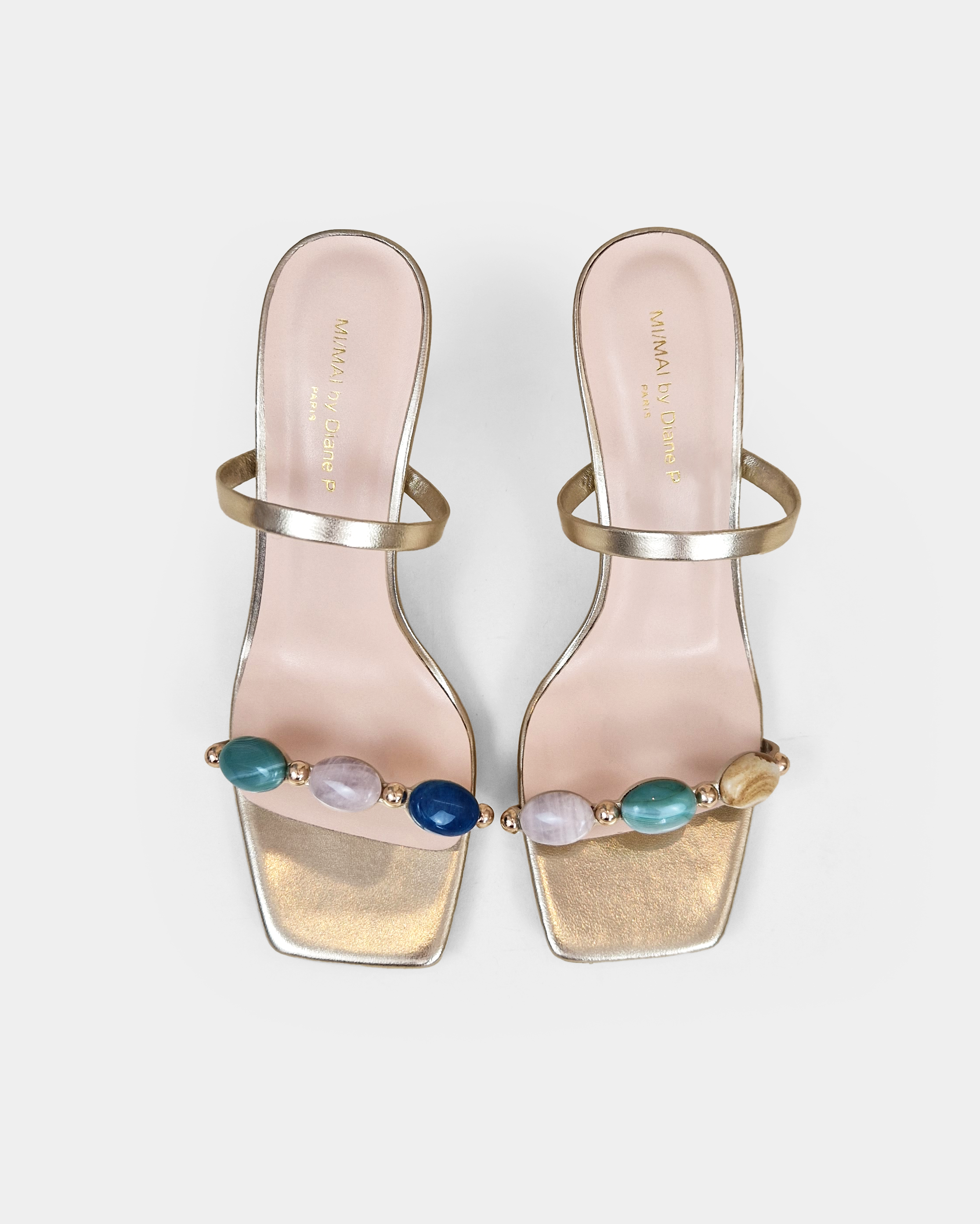 Naxos Cabochon Embellished Mule Sandals, Alternate, color, Gold