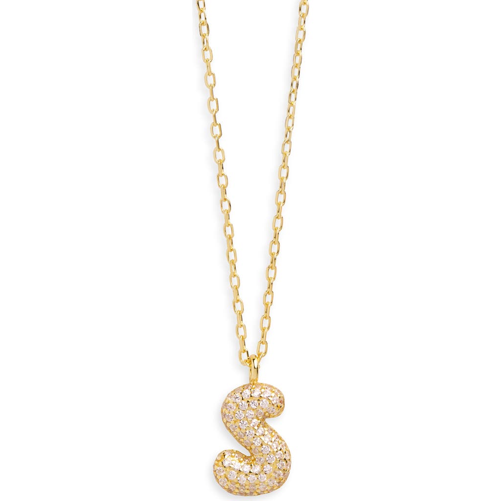 Argento Vivo Sterling Silver Cubic Zirconia Bubble Inital Pendant Necklace In Gold