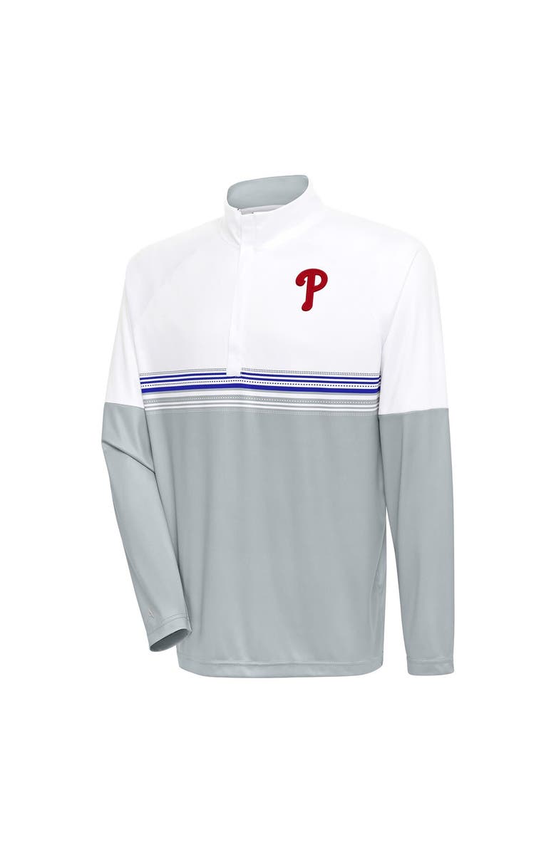 ANTIGUA Men's Antigua White/Royal Philadelphia Phillies Bender Quarter-Zip Pullover Top, Main, color, 