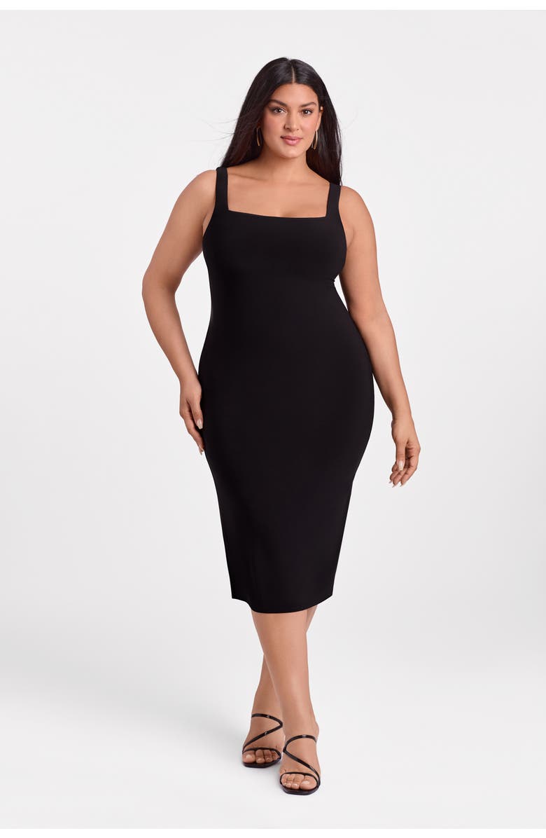 S3 Apparel Sculpting Shapewear Square Neck Tank Midi Dress, Main, color, Onyx Black