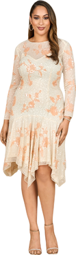 LARA New York Beaded Midi Dress with Asymmetrical Hem