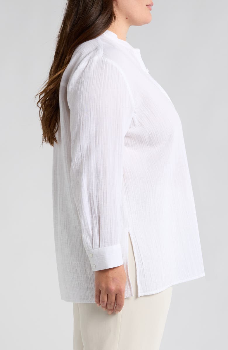 Eileen Fisher Mandarin Collar Textured Organic Cotton Tunic, Alternate, color, White
