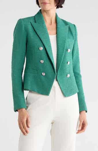 L'AGENCE Brooke Double Breasted Crop Cotton Blend Blazer