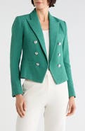 L'AGENCE Brooke Double Breasted Crop Cotton Blend Blazer