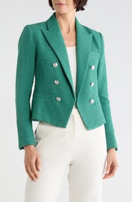 L'AGENCE Brooke Double Breasted Crop Cotton Blend Blazer