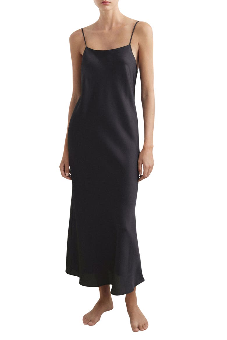 Satin Midi Nightgown, Main, color, CHARCOAL