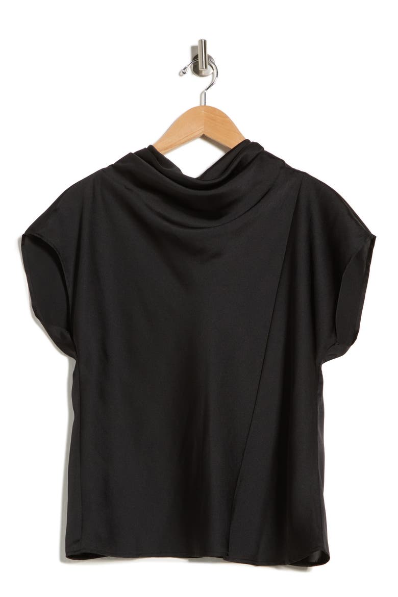 Scarf Satin Top, Alternate, color, BLACK