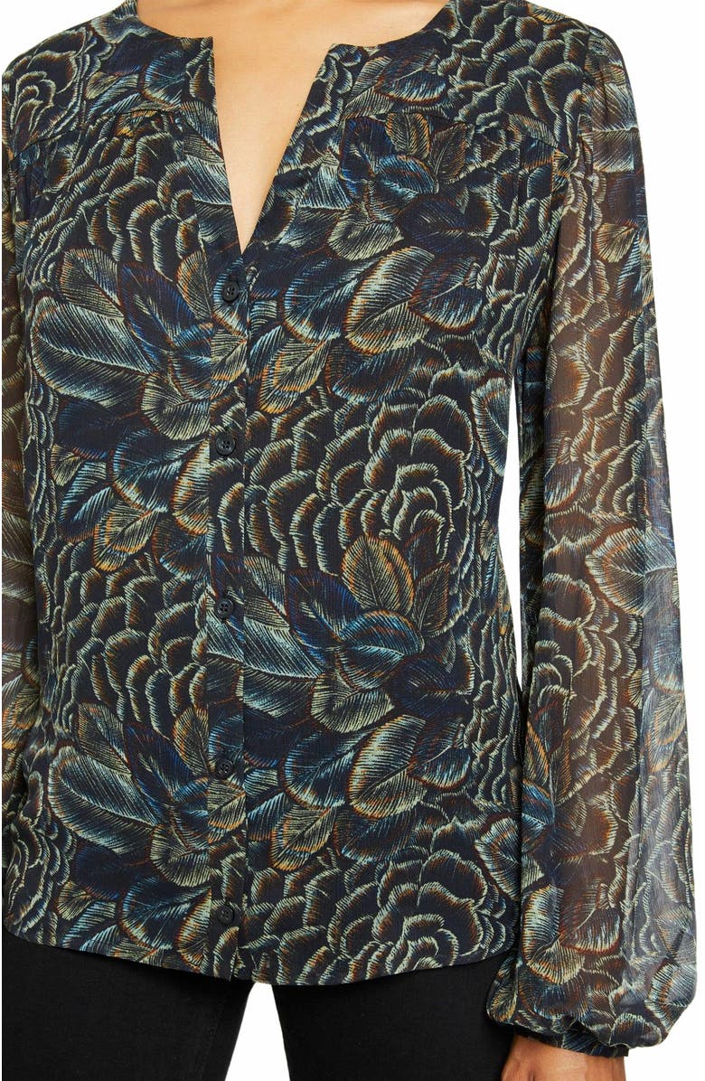 Santorelli DIONE Long Sleeve Button Front Blouse in Printed Georgette, Alternate, color, 