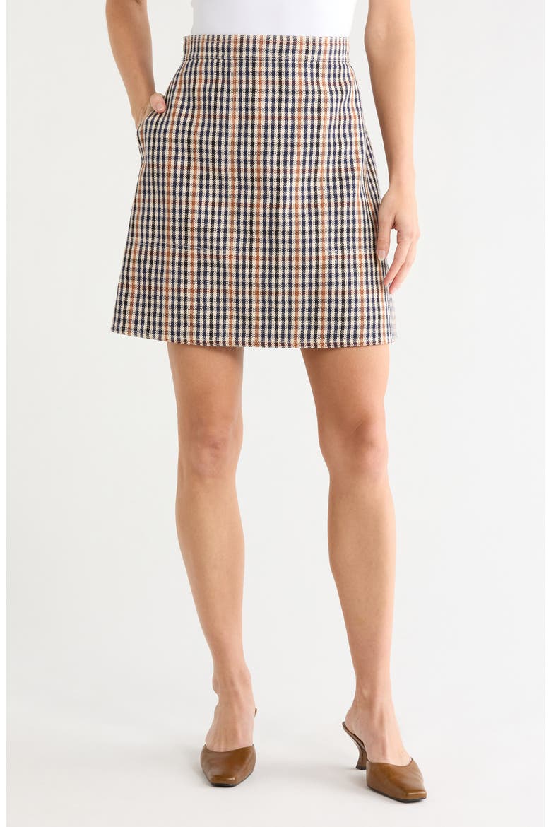 Checkered Miniskirt, Main, color, NAVY/ COGNAC