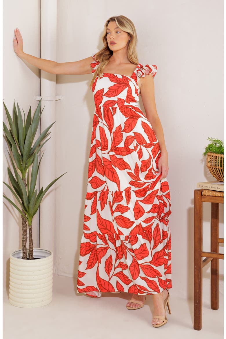 Ruffle Strap Tiered Maxi Dress, Alternate, color, OFF WHITE/ RED