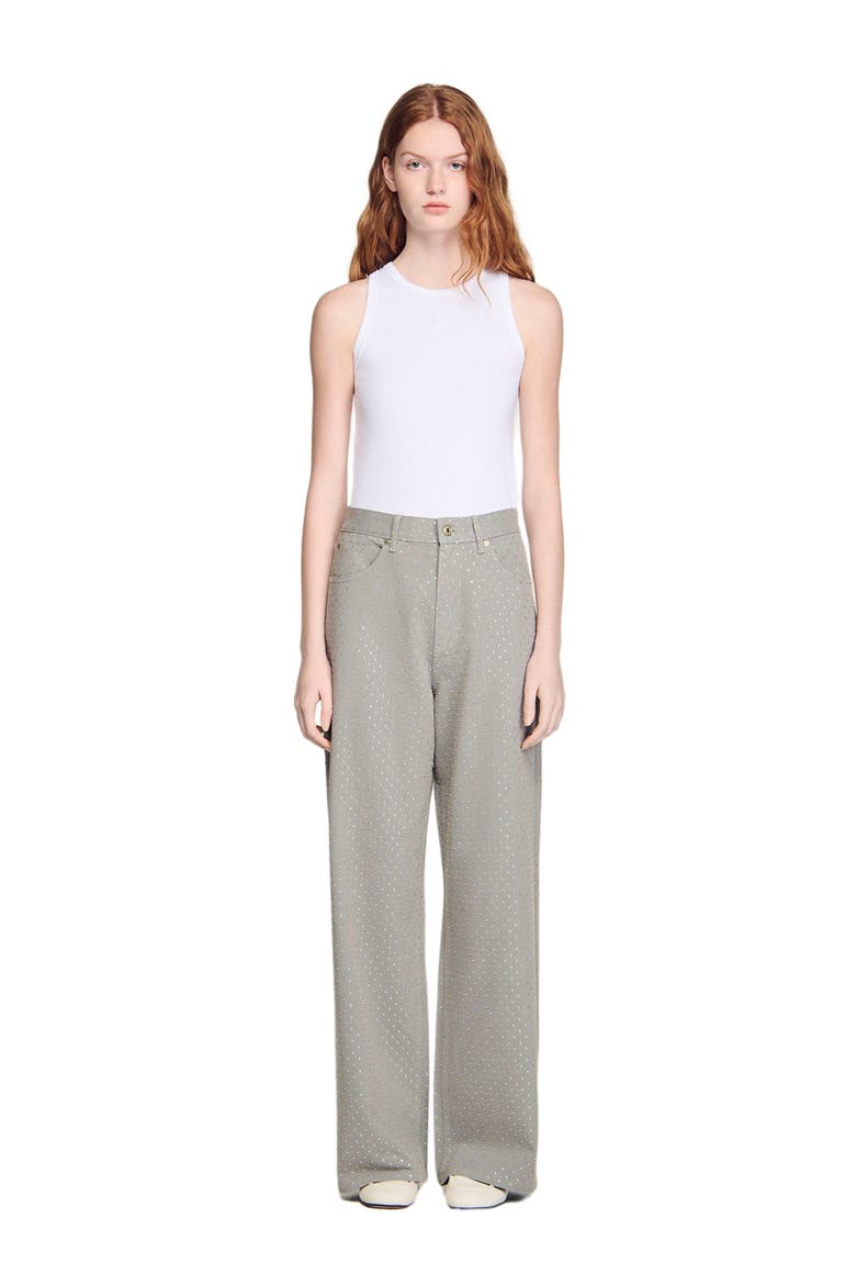 Rhinestone-embellished jeans, Alternate, color, Grey