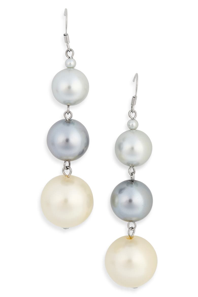 Tri-Tone Pearl Drop Earrings, Main, color, GREY/ WHITE