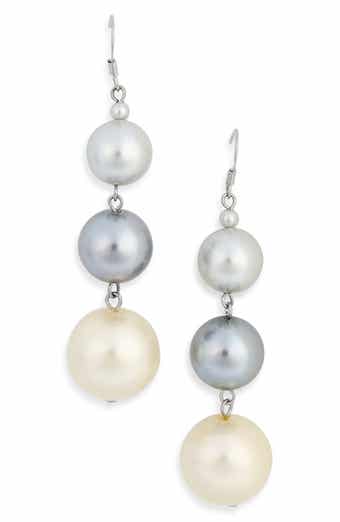 Kenneth Jay Lane Tri-Tone Pearl Drop Earrings