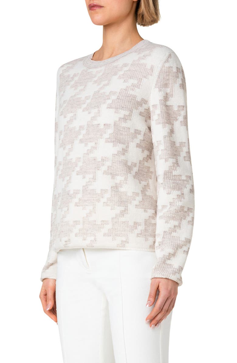 Akris Pixelated Houndstooth Jacquard Crewneck Sweater, Alternate, color, 