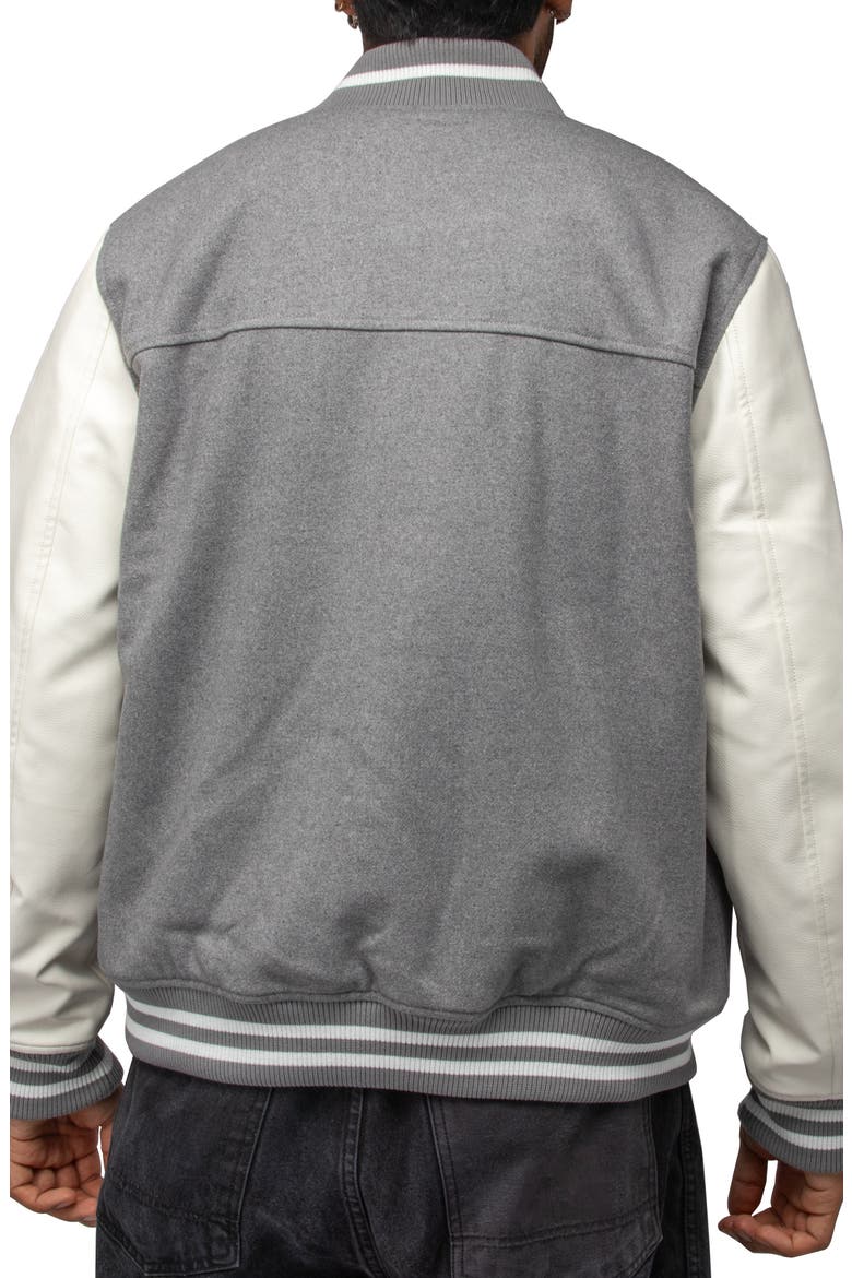 Mixed Media Faux Leather Bomber Jacket, Alternate, color, GREY/ WHITE