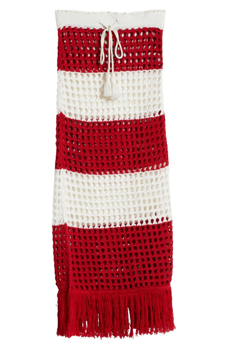 FARM Rio Red Stripes Crochet Cotton Cover-Up Maxi Skirt, Alternate, color, Red