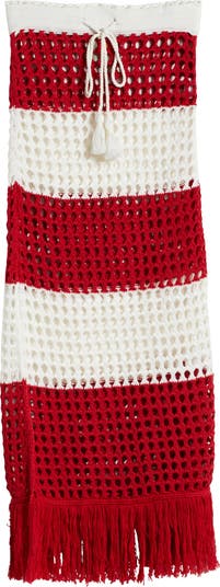 FARM Rio Red Stripes Crochet Cotton Cover-Up Maxi Skirt