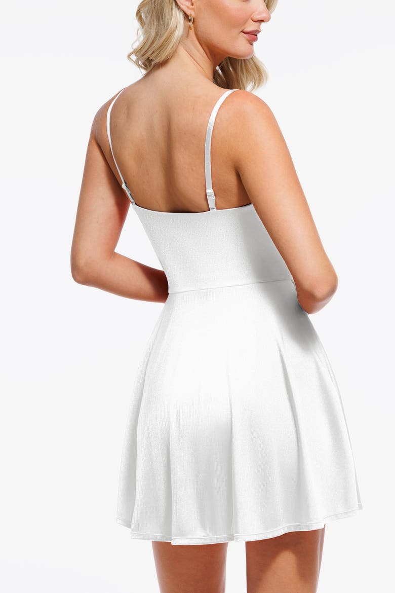 Sequin Cowl Neck Cocktail & Party Fit & Flare Shapewear Mini Dress, Alternate, color, White