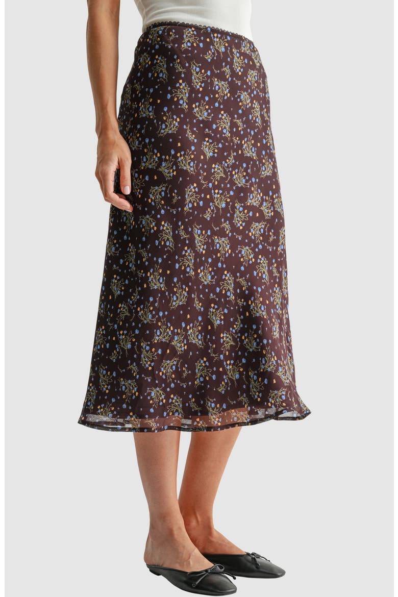 Ditsy Print Bias Midi Skirt, Alternate, color, BROWN BLUE DITSY