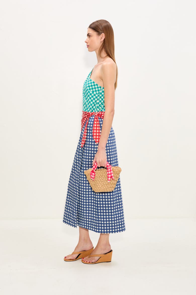 Belem Poplin Midi Dress, Alternate, color, Teal Gingham Multi