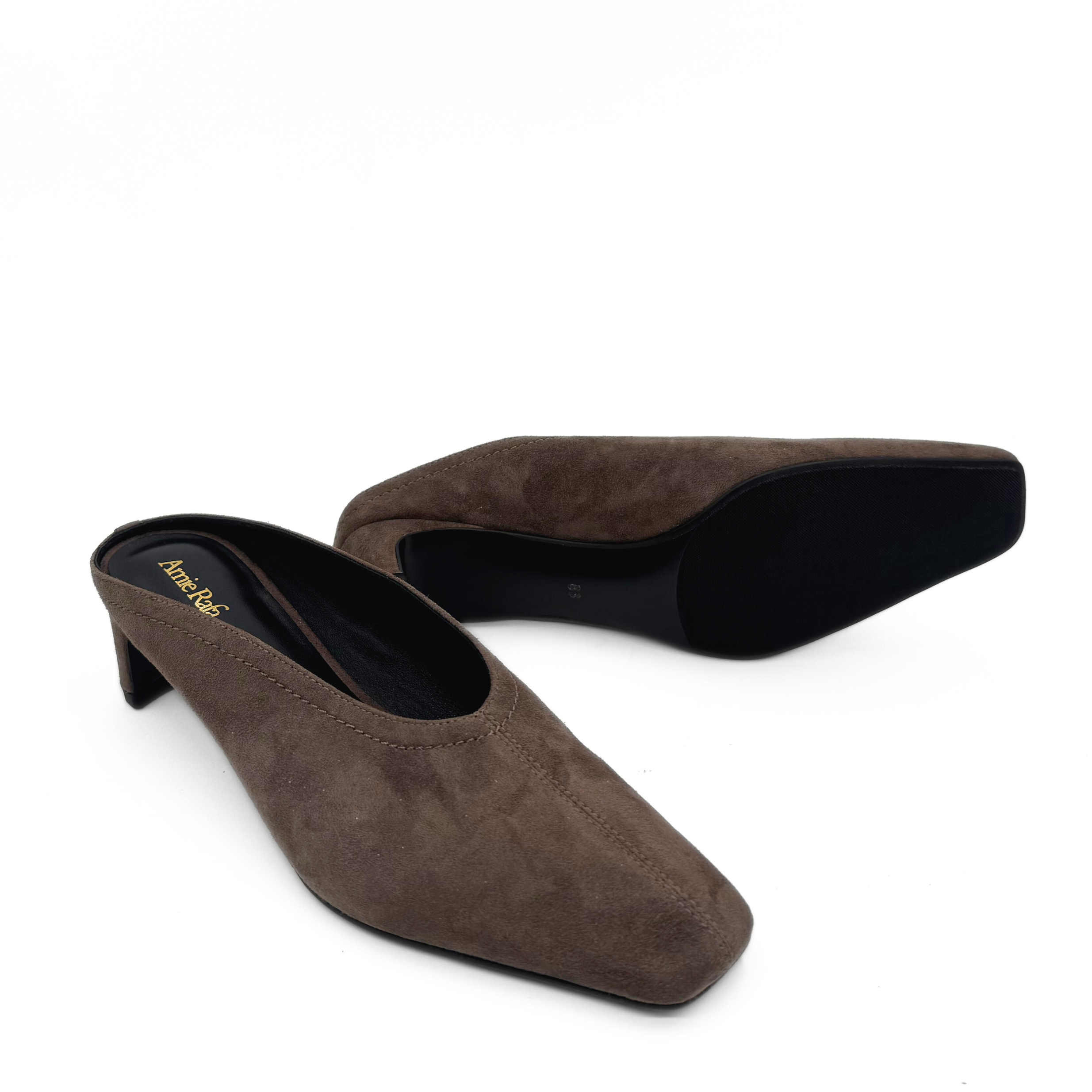 Amie Rafa Junie Heeled Suede Mule, Alternate, color, Taupe