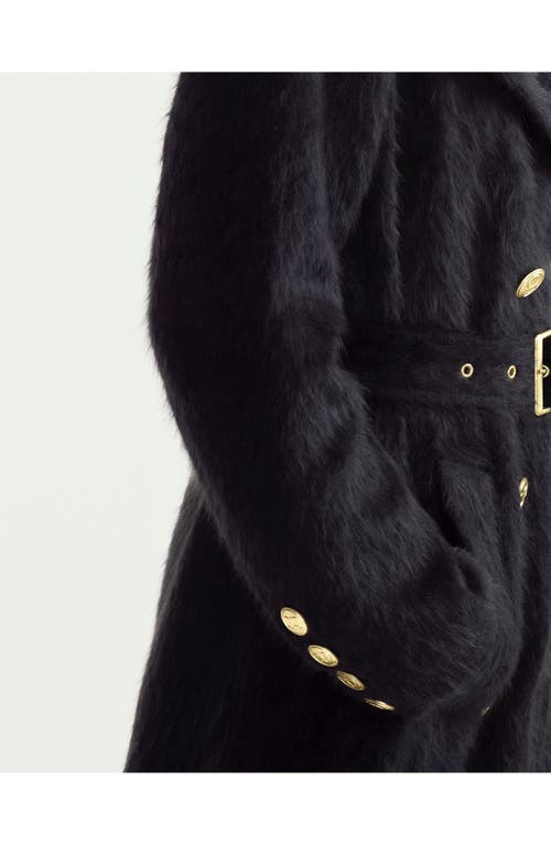 Cynthia Rowley Fuzzy Wool Trench Coat In Black