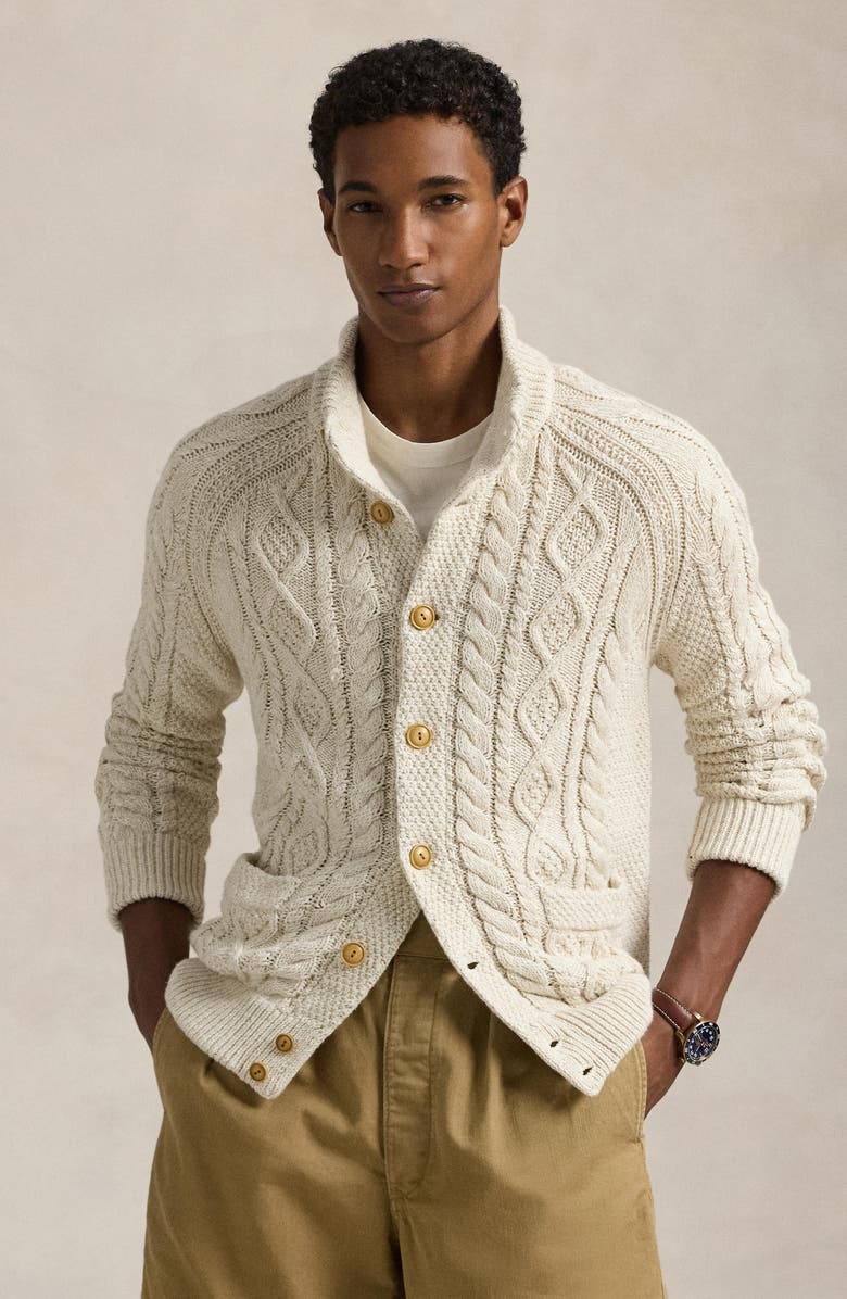 Polo Ralph Lauren Aran Marl Cotton Cardigan, Alternate, color, 