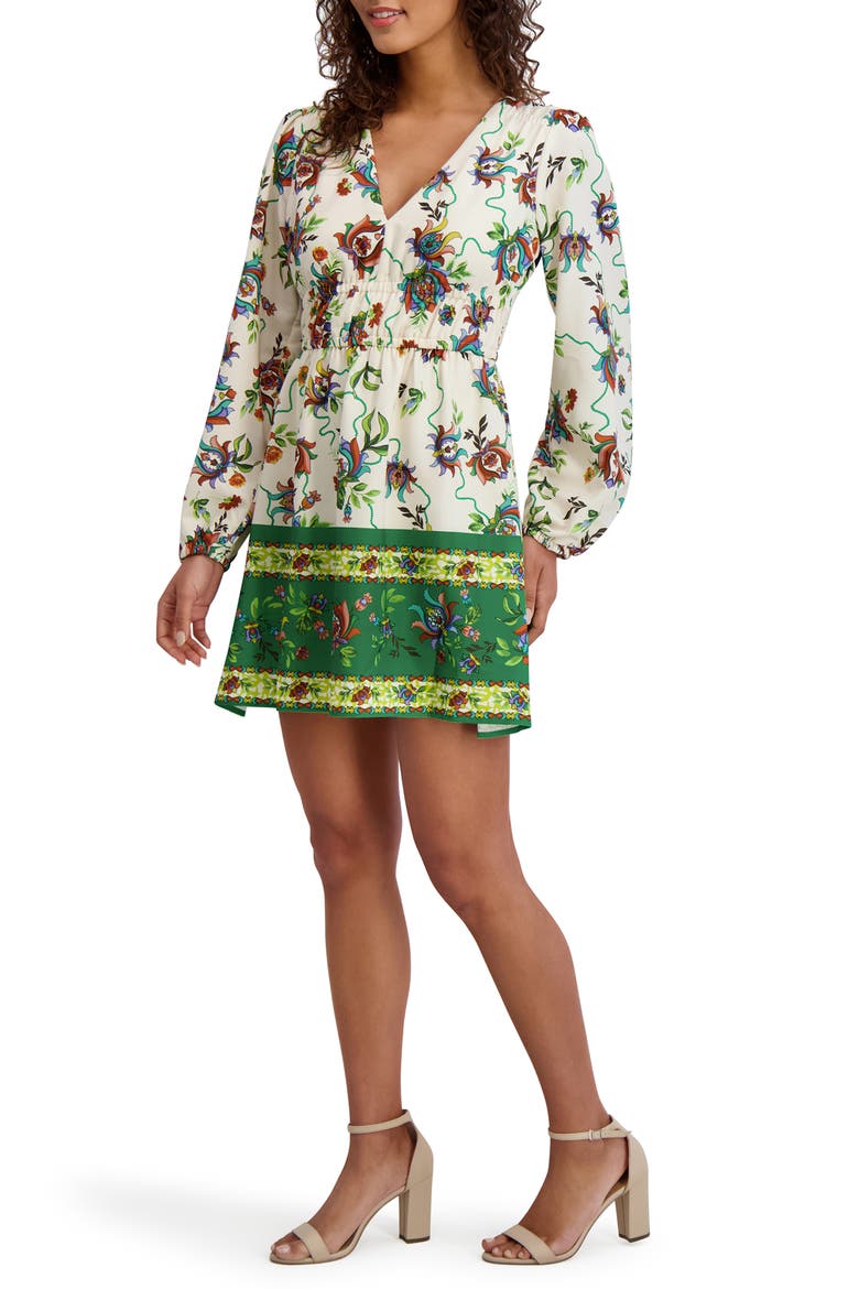 Printed Long Sleeve Dress, Alternate, color, IVORY/ GREEN MULTI