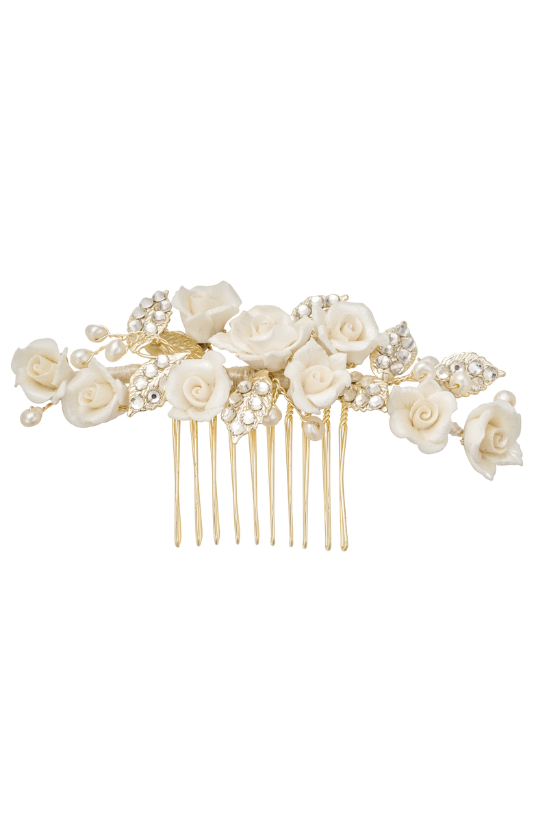 Untamed Petals Victoria Crystal Floral Comb, Main, color, Gold