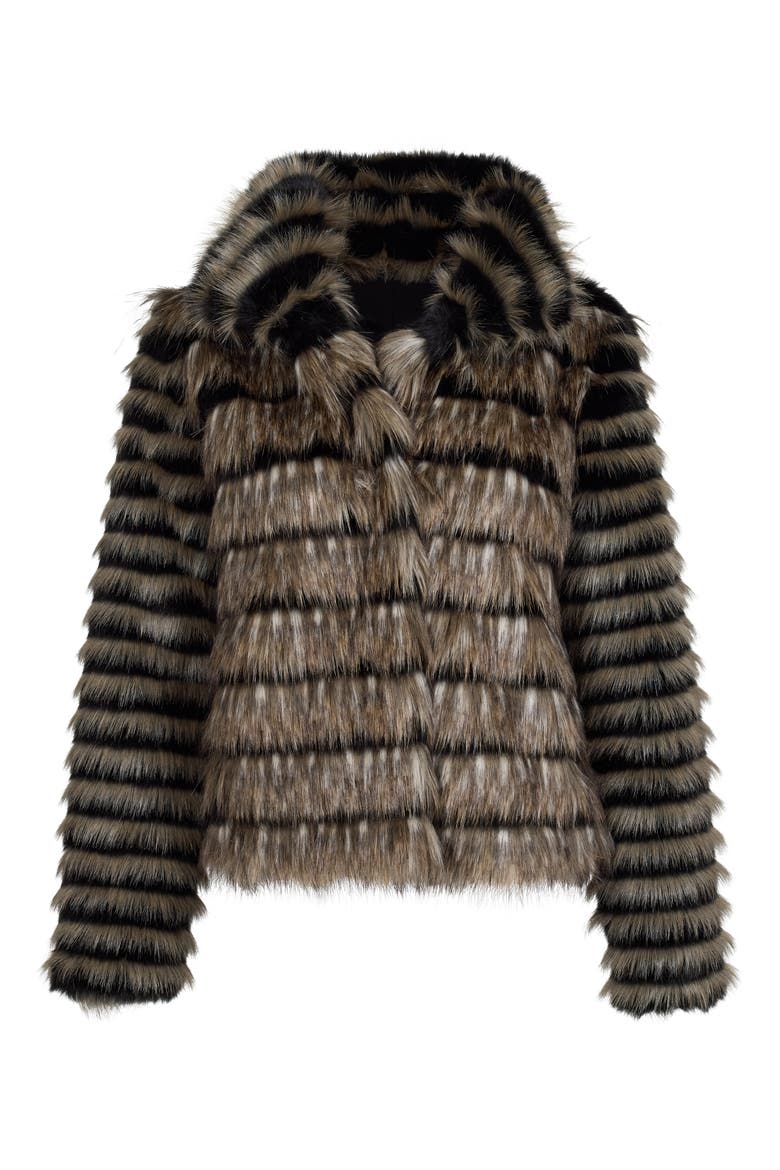 Front Row Faux Fur Jacket, Alternate, color, BROWN MULTI
