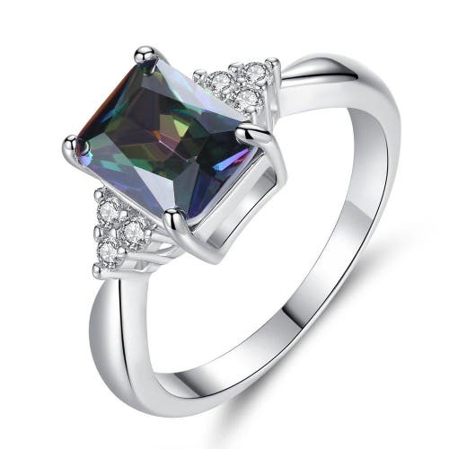 Hollywood Sensation Mystic Topaz Ring 2.5 Ct Princess Cut In Silver