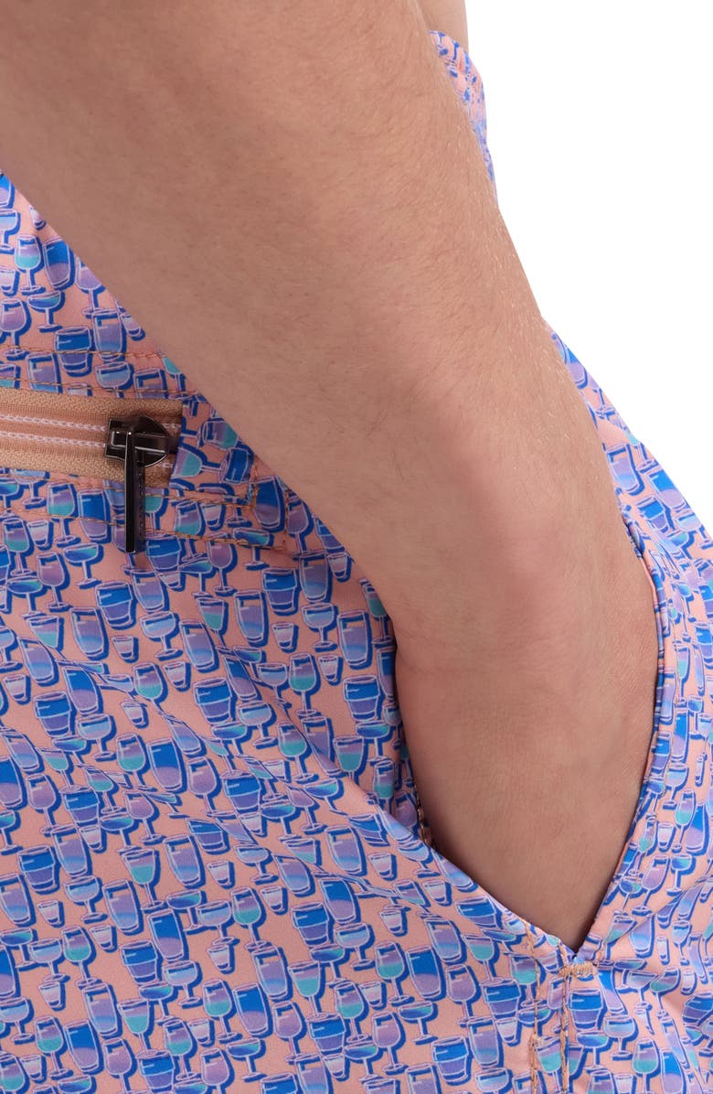 Bugatchi Kai Cocktail Print Swim Trunks, Alternate, color, Peach