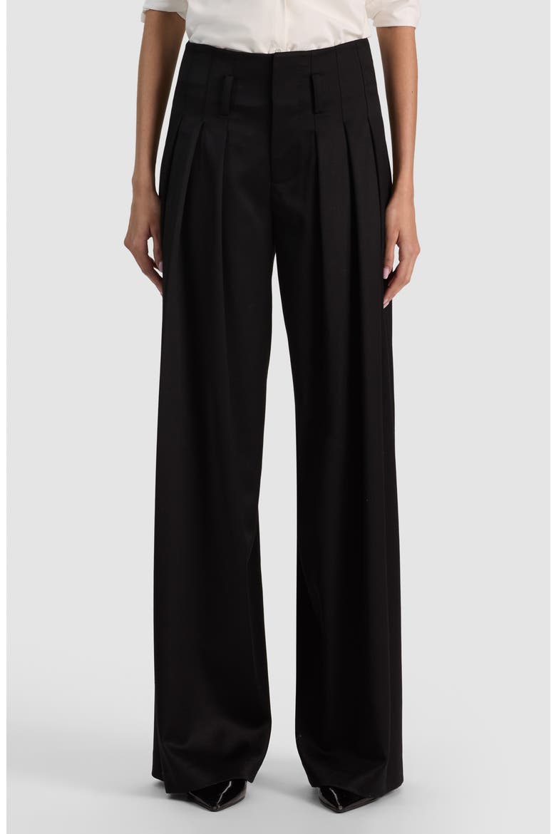 Benson Ultra High Waist Pleated Wide Leg Wool Blend Trousers, Main, color, BLACK