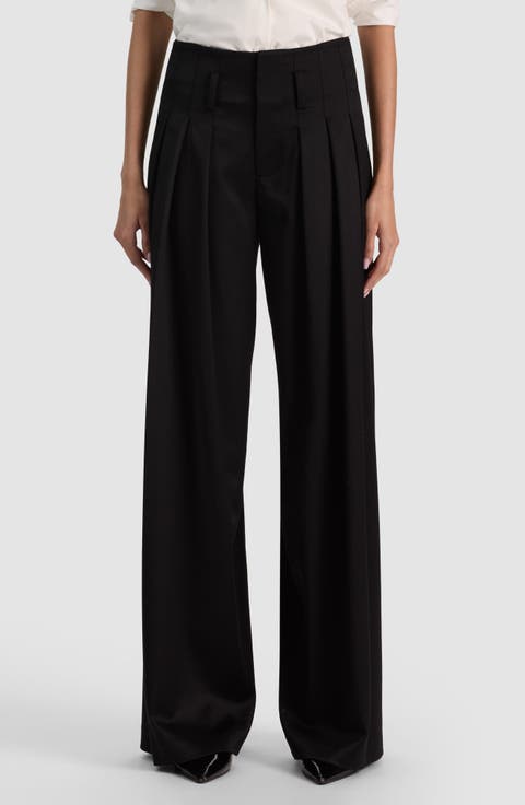 Benson Ultra High Waist Pleated Wide Leg Wool Blend Trousers