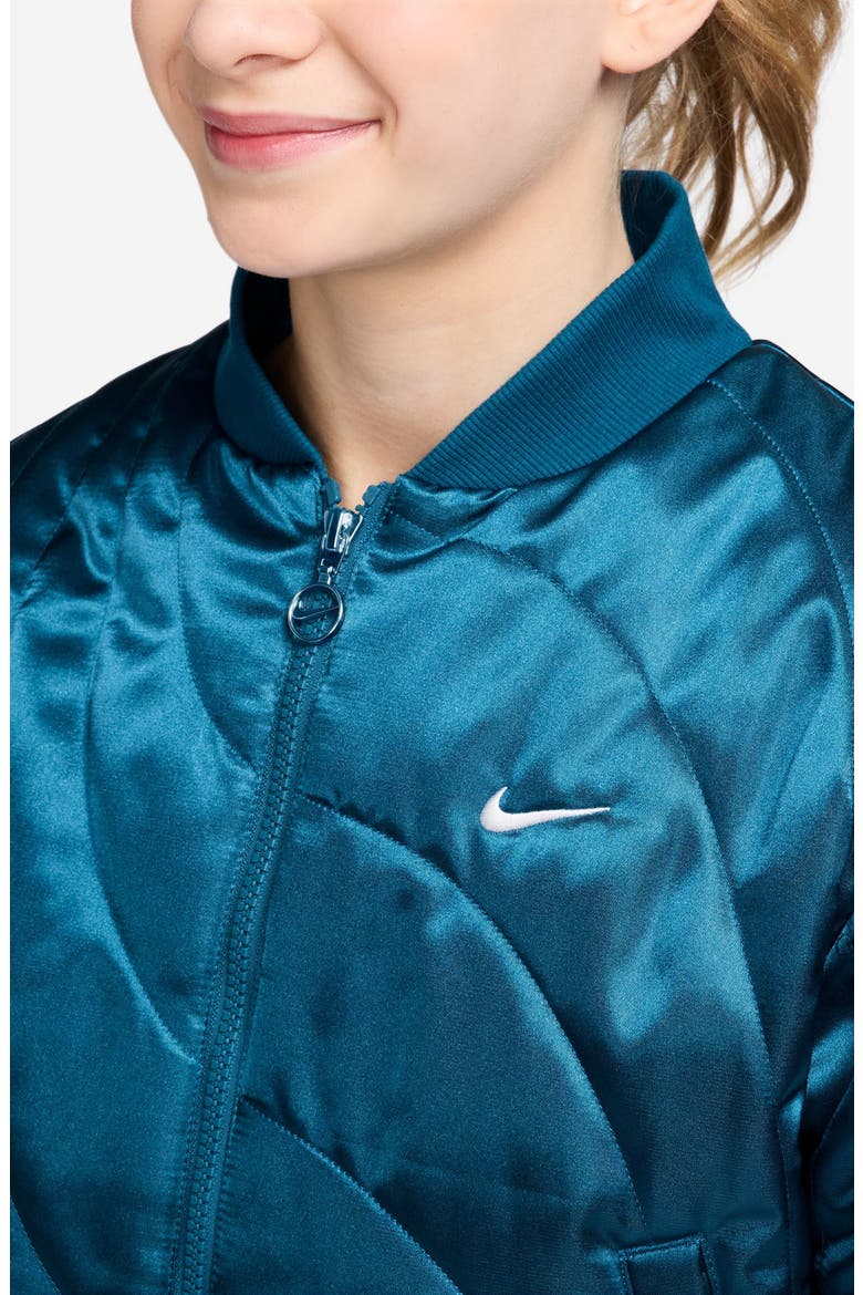 Kids' Sportswear Quilted Bomber Jacket, Alternate, color, 301 GREEN ABYSS/WHITE
