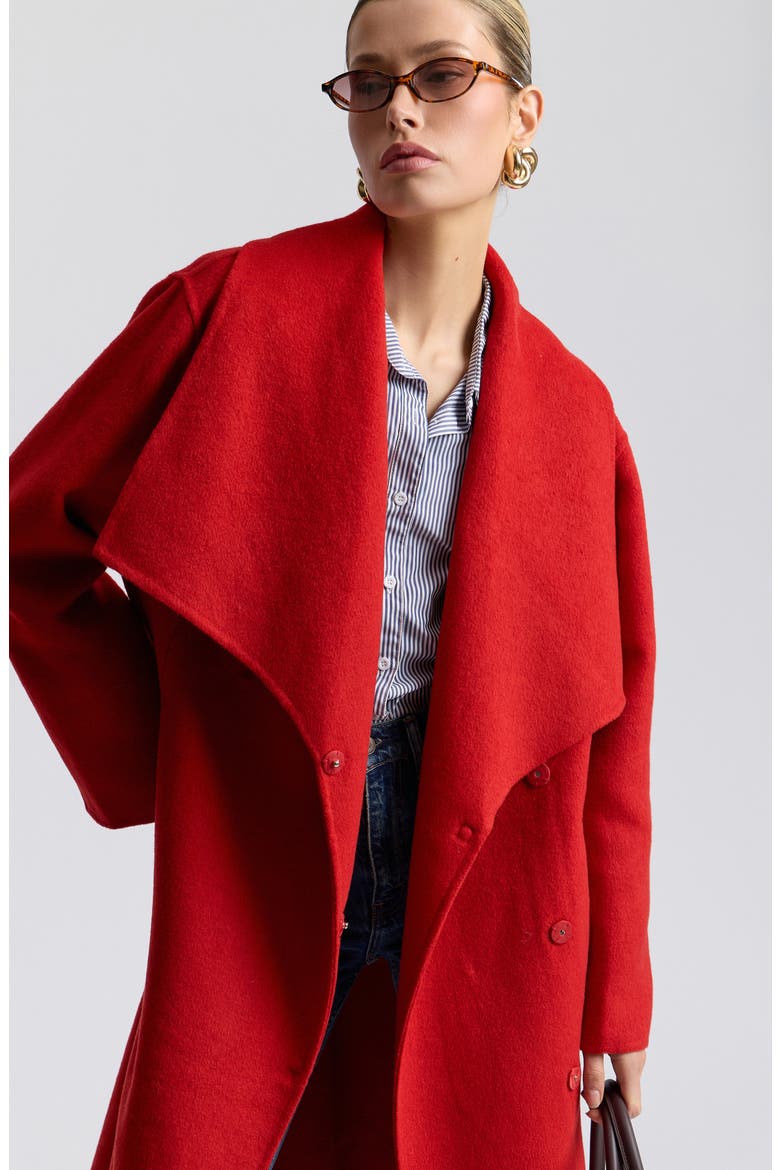 Shawl Collar Long Coat, Alternate, color, SCARLET