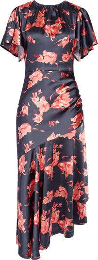Flutter Sleeve Asymmetric Hem Dress