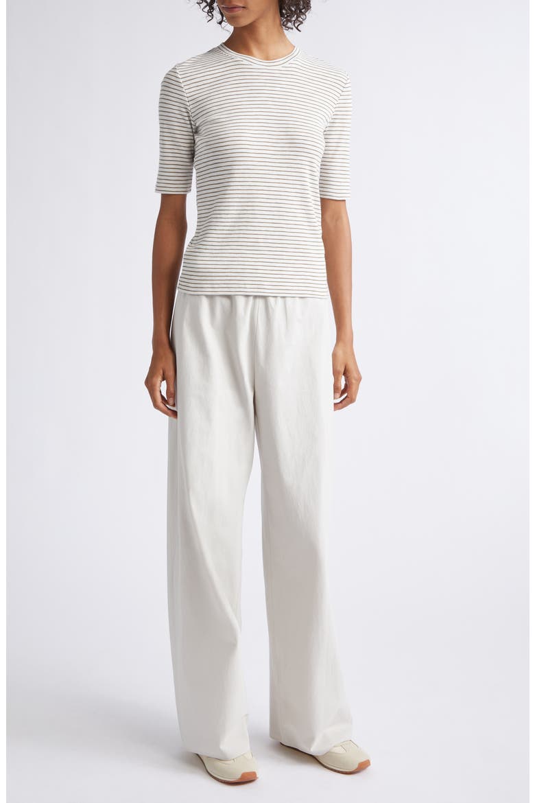 Stripe Elbow Sleeve Cotton Blend Knit Top, Alternate, color, TAPENADE COMBO