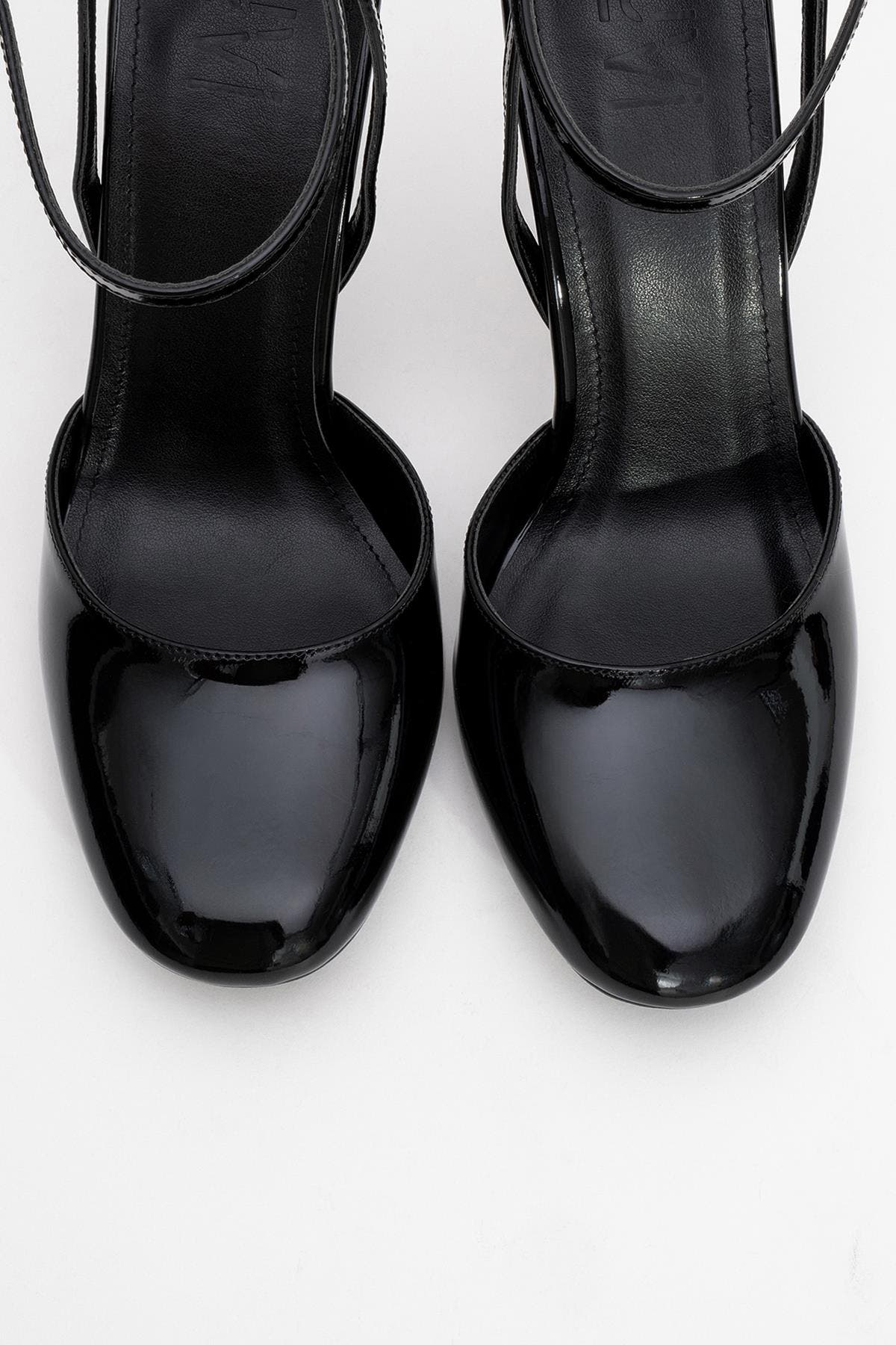 Prologue Shoes Blues Round Toe Ankle Strap Pump, Alternate, color, Black Patent